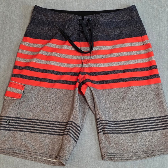 Hang Ten Other - Hang Ten Board Shorts Mens 30 Grey Orange Striped Surf Swim Trunks Cargo Pocket